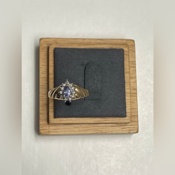 14K Solid Yellow Gold 1.40Ctw Tanzanite & Diamond Ring Size 9 - Picture 6 of 10